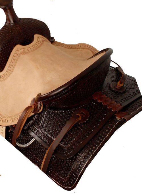 12" Double T Hard Seat Roper Style Saddle with Basketweave Tooling
