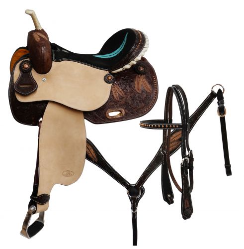 14",15",16" Circle S Barrel saddle set with feather tooling.