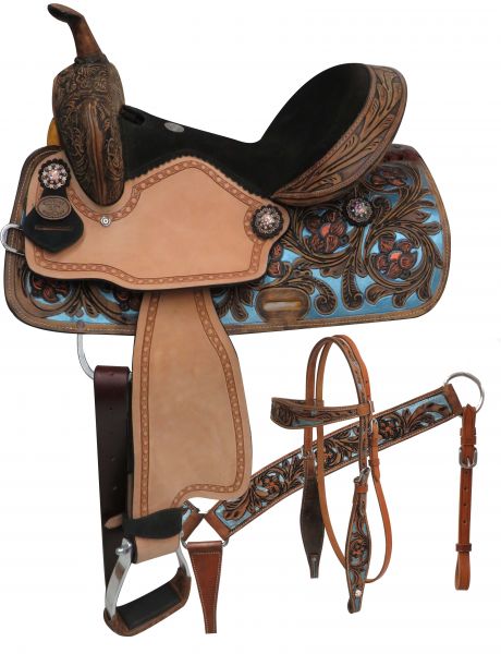 14", 15", Double T  barrel style saddle set with metallic painted tooling