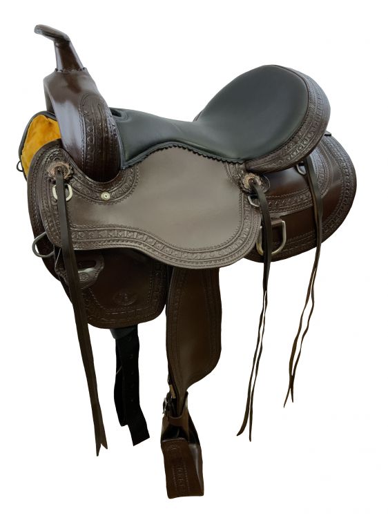16" Circle S Trail Saddle with wave print border.