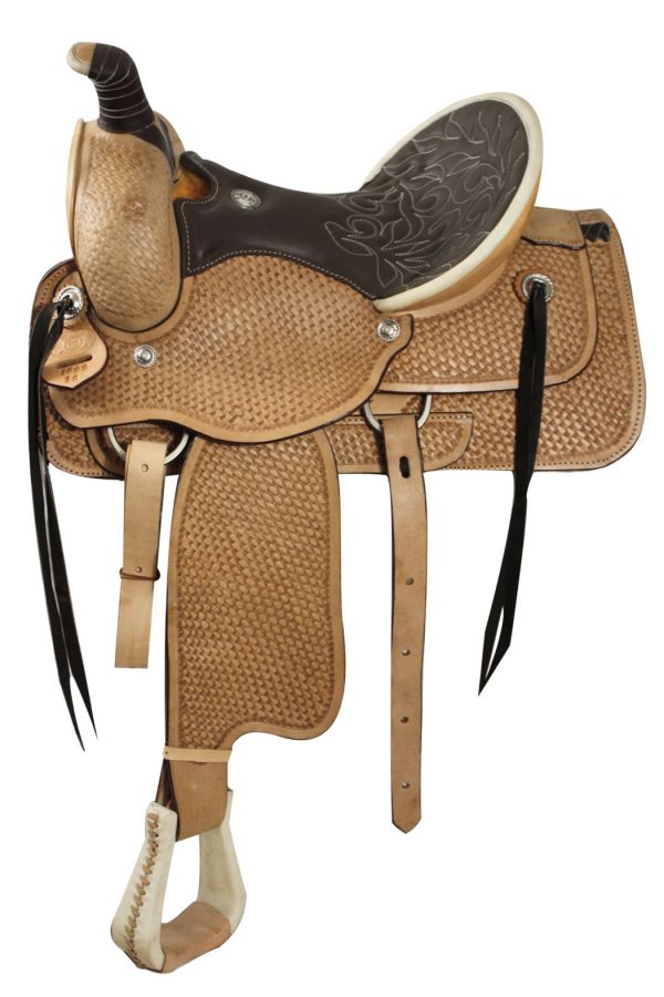 Fully tooled basketweave tooling, Roping Style saddle