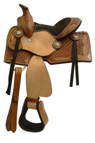 8" Pony Saddle with a Tooled Feather Design