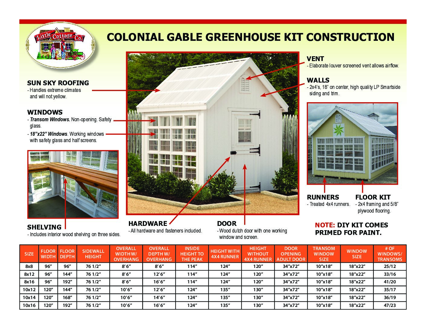 Colonial Gable Greenhouse  (Multiple Sizes Available)