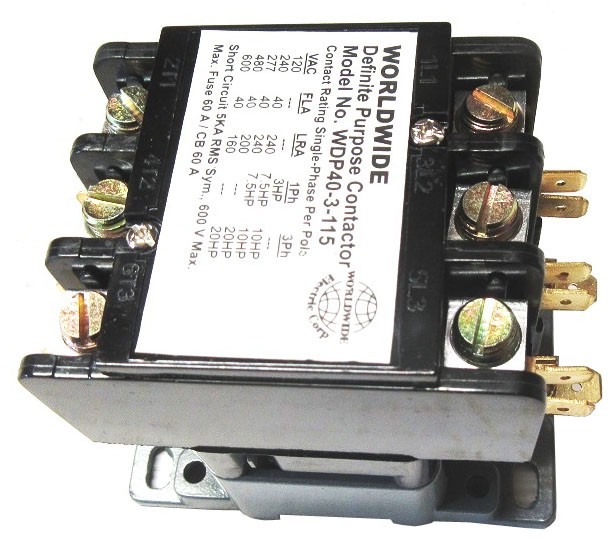 Contactor, 40 amp, 3 pole, 120V AC Coil