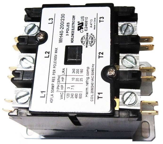 Contactor, 40 amp, 3 pole, 240V AC Coil