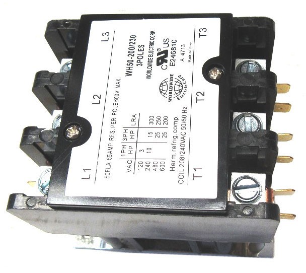 Contactor, 50 amp, 3 pole, 120V AC Coil