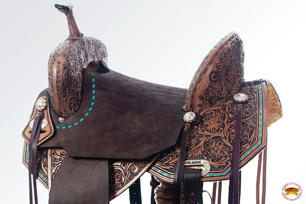 Flex Tree Western Horse Saddle In American Leather Barrel Trail, Hilason  Saddles in Brown Rough Out color
