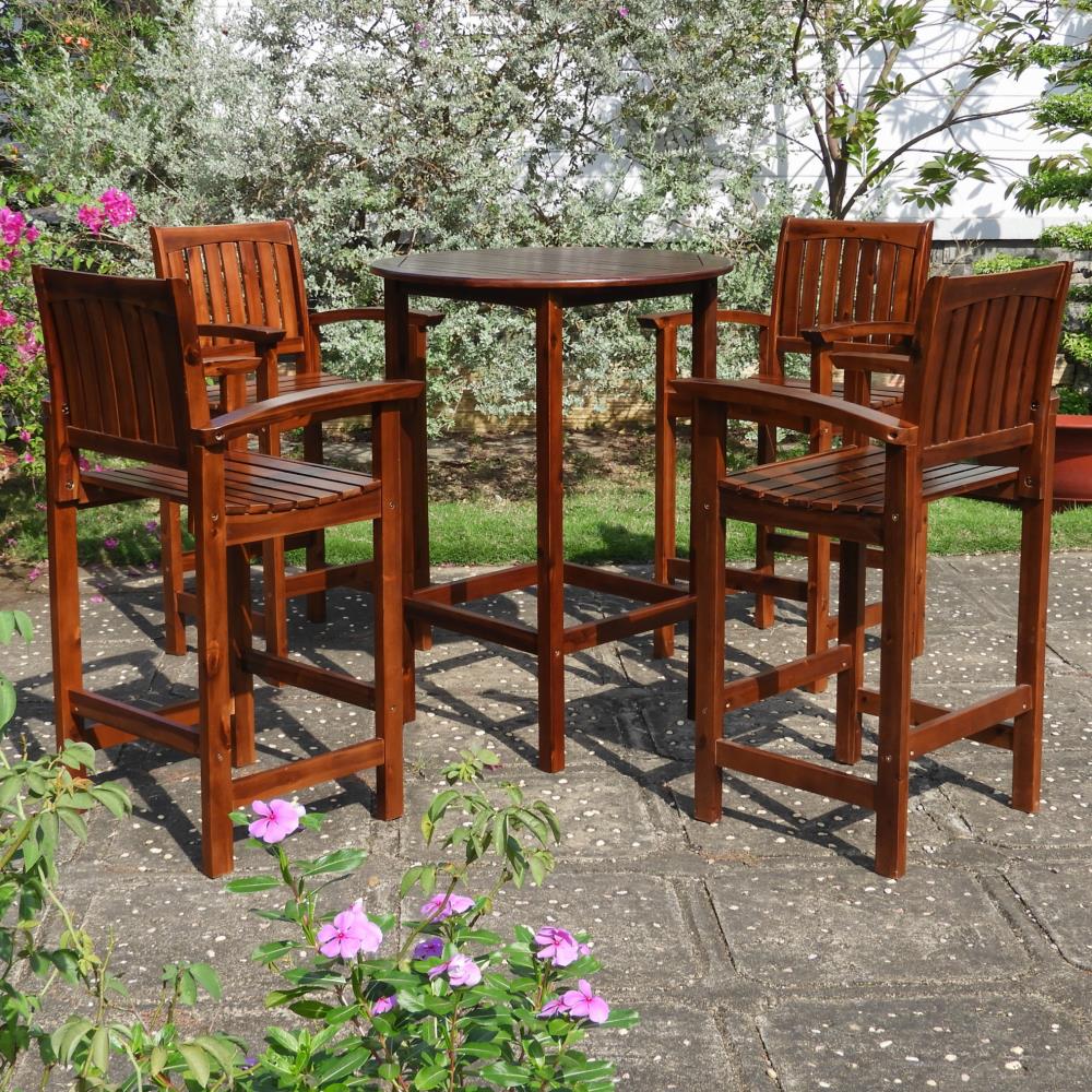 Hialeah Acacia Hardwood 5-Piece Outdoor Bar Height Dining Set (Vertical Slat Chairs)