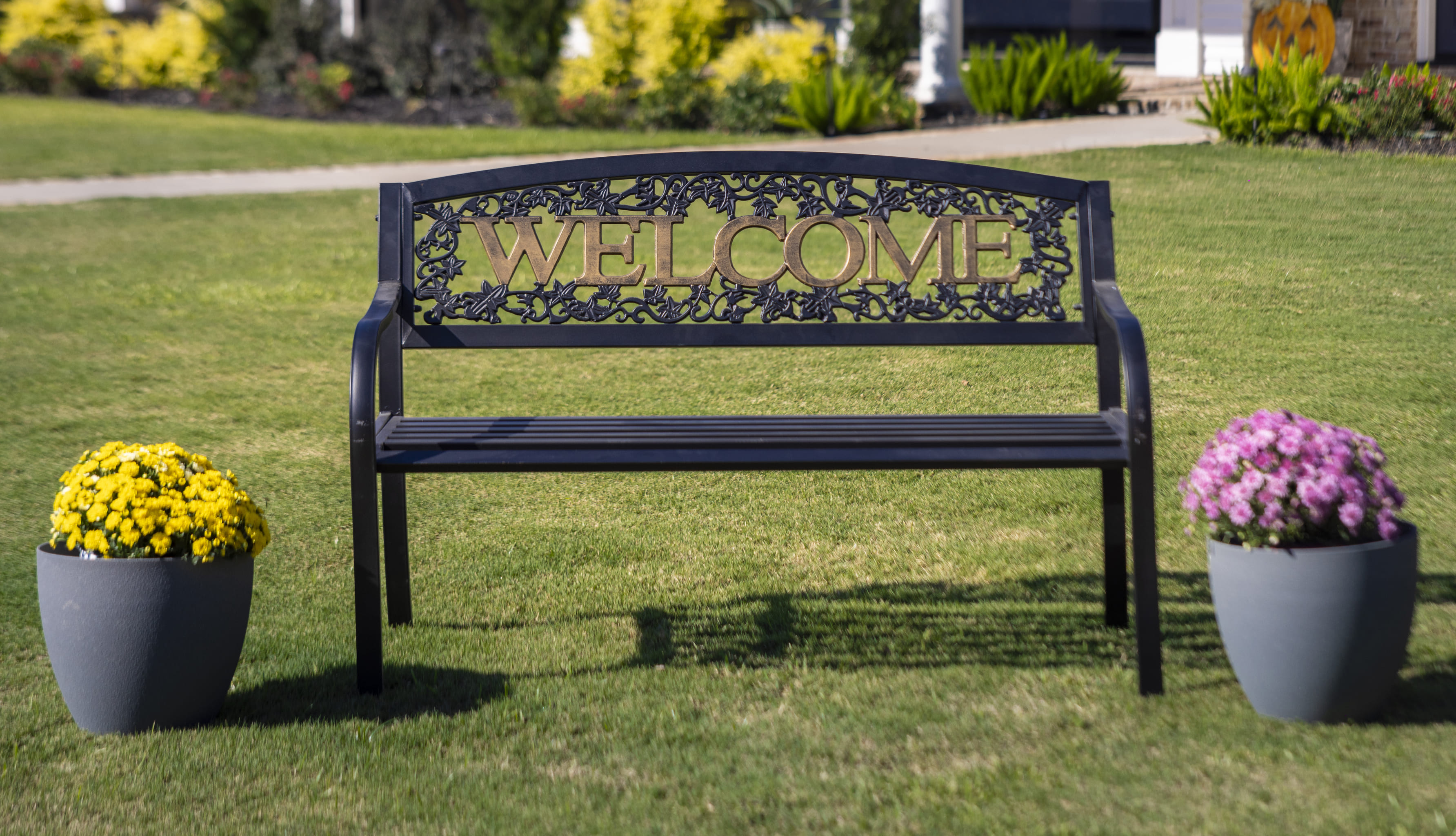 Welcome Metal Bench - Black and Gold