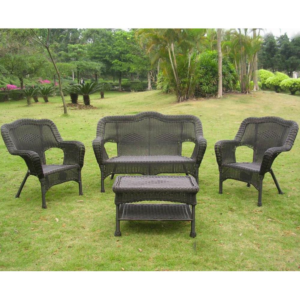 Malabar Camelback 4-Piece Resin Wicker/Steel Outdoor Settee Set (6 Colors Available)