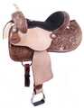 12", 13" Double T  Youth barrel style saddle with floral tooling and iridescent crystal rhinestone conchos