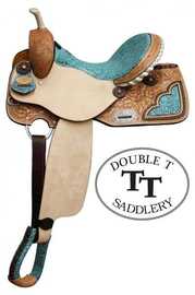 14", 15", 16" Double T Barrel Style Saddle with Filigree Print Seat