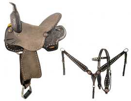 Double T Barrel Style Saddle Set with Floral Tooled Skirts - 15, 16 Inch