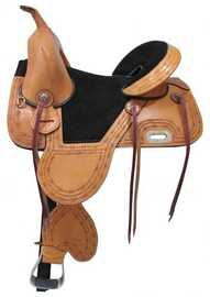 15", 16" Circle S Treeless Saddle with barbwire tooled trim.