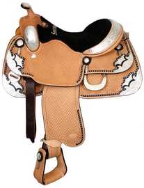 16" Showman™ basketweave tooled show saddle with black inlay