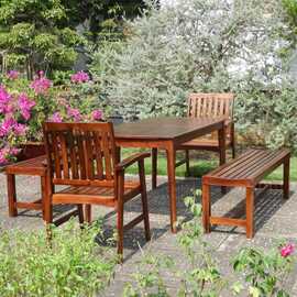 Hialeah Acacia Hardwood 5-Piece Outdoor Dining Set (Bench and Chair Seating)