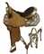 14", 15", 16" Economy style barrel saddle set with metallic painted feathers and beaded inlay