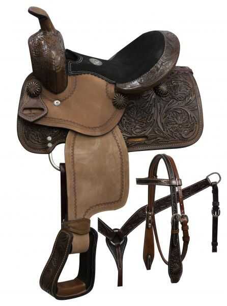 10" Double T pony saddle set with copper colored starburst conchos