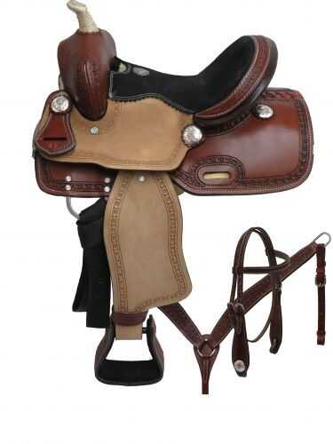 12" Double T pony saddle set with tooled border.