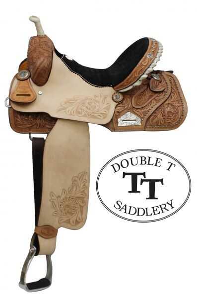 14", 15", 16" Double T Barrel Style Saddle with Floral Embossed Suede Seat
