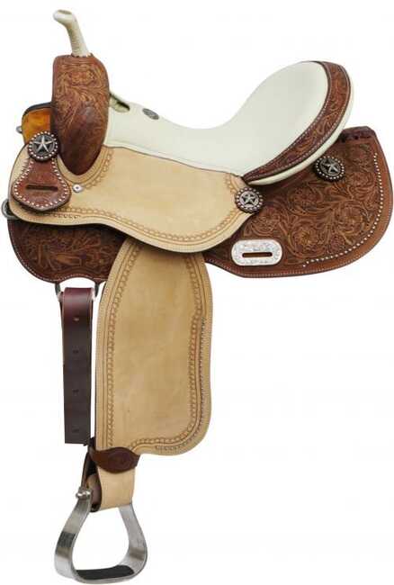 14" 15" 16" Double T Barrel Style Saddle with Texas Star Conchos