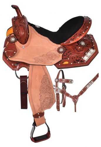 14", 15" Double T Barrel Saddle Set with floral tooling.