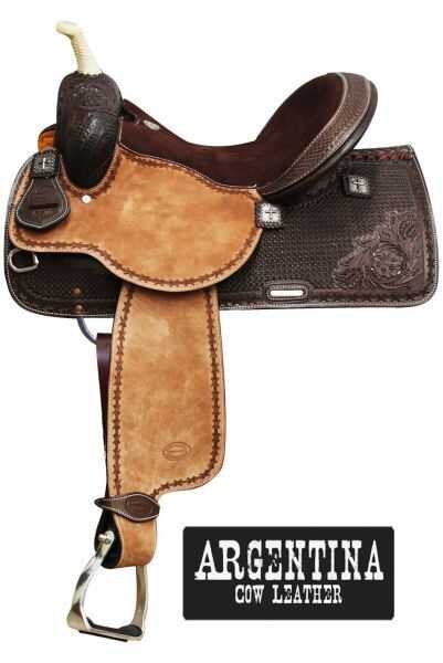 15",16"  Showman™ Argentina Cow Leather Barrel Style Saddle