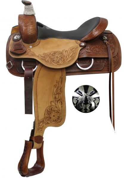 16", 17" Double T  Roper Style Saddle with Cross Guns Conchos