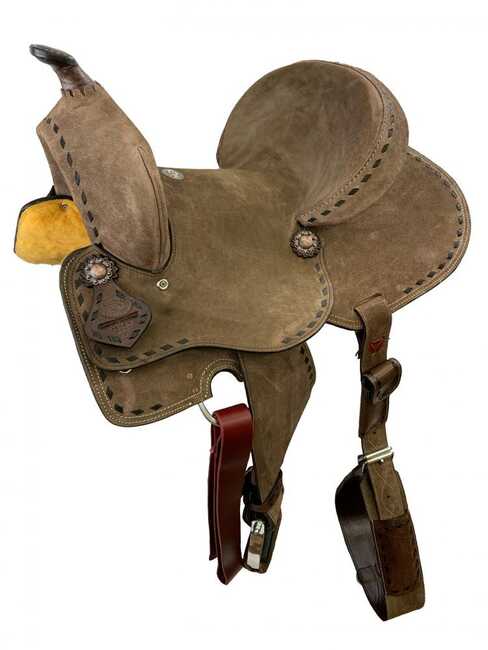 16" Double T  Hard Seat Barrel style saddle with extra deep seat and buckstitch trim