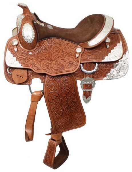 16" Fully tooled Double T Show Saddle with suede leather seat