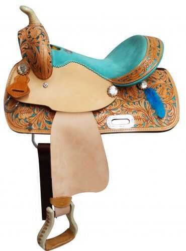 13" Double T  Youth saddle with painted feather accents