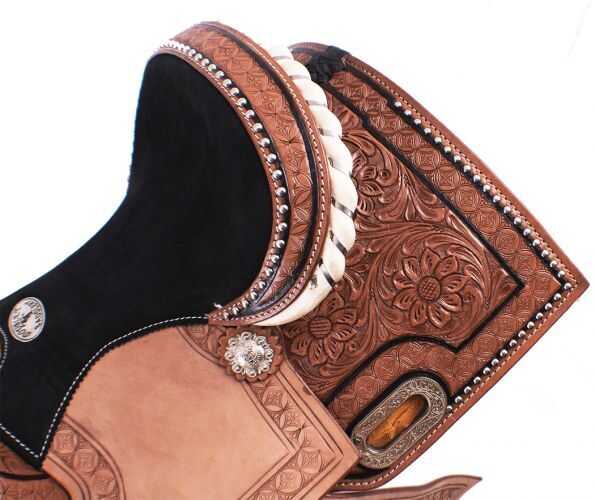 12" Double T  Youth Barrel Style Saddle with hand floral tooling.
