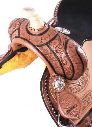 12" Double T  Youth Barrel Style Saddle with hand floral tooling.