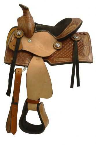 8" Pony Saddle with a Tooled Feather Design