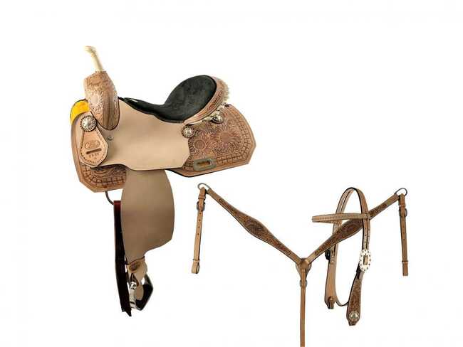 14",15",16" Circle S Barrel saddle set with Sunflower tooling and matching Bridle & BC Set