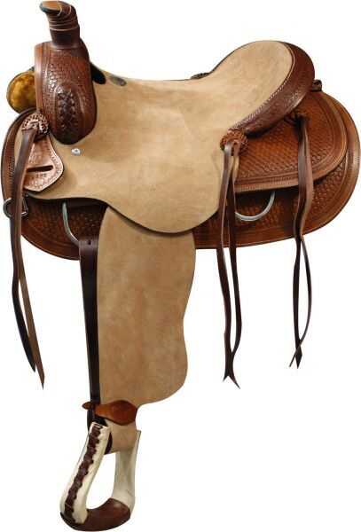 Double T Roper Style saddle with rought out leather hard seat