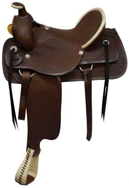 Circle S Fully tooled basketweave tooling Roping Style saddle - 16"
