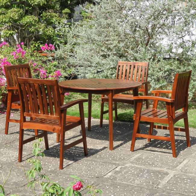 Hialeah Acacia Hardwood 5-Piece Outdoor Dining Set with Round Table