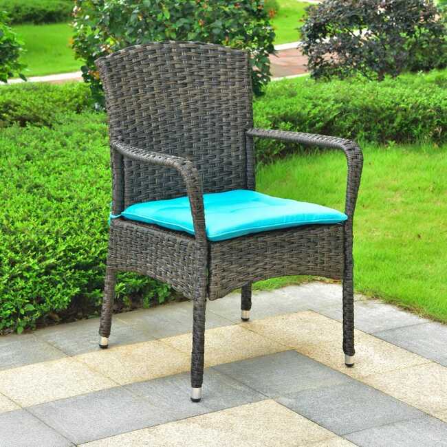 Malibu Resin Pandan/Steel Arm Chair with Cushions - Dark Coffee/Aqua Blue