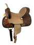 12" Double T  Youth barrel style hard seat saddle with a two-tone floral tooling