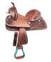 12" Double T  Youth hard seat barrel style saddle with turquoise buckstitch trim