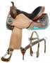 14", 15", 16" Double T  barrel style saddle set with metallic teal painted cross