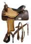15", 16" Double T barrel saddle set with oak leaf tooling and pink crystal rhinestone conchos