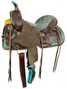 12" Double T  Barrel Style Saddle with Teal Gator Patchwork Pattern