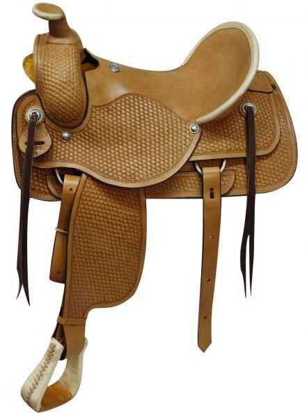 Fully tooled basketweave tooling Roping Style saddle
